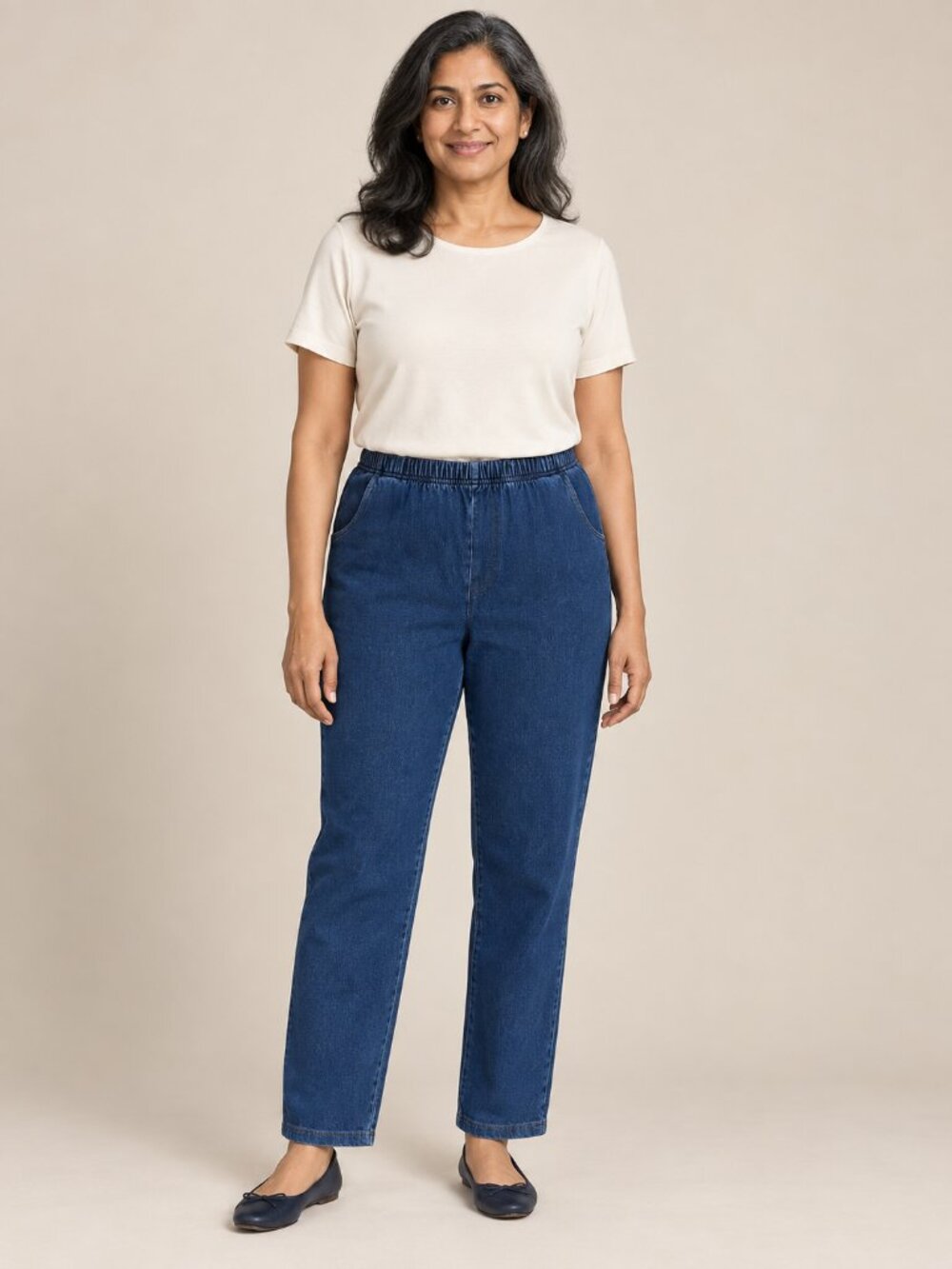 L.L.Bean Blue Pull On Knit Denim Pants XL Elastic Waist Minimalist Casual